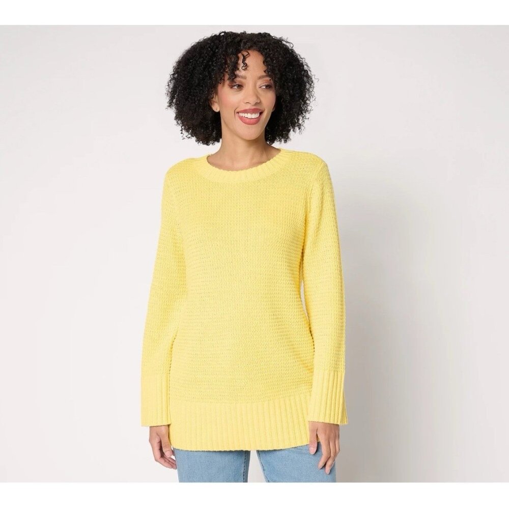 Denim & Co Stitch Detail Crewneck Tunic Sweater Size 2X Yellow A677724